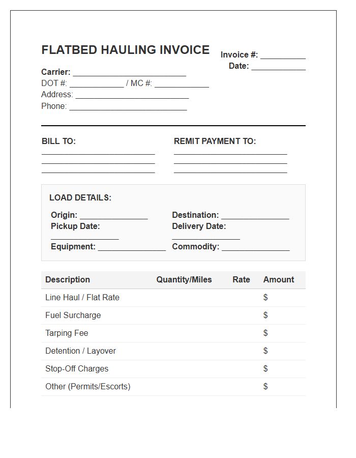 Regional Flatbed Hauling Invoice Template