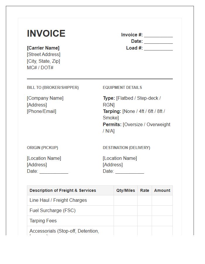 Specialized Flatbed Freight Invoice Template