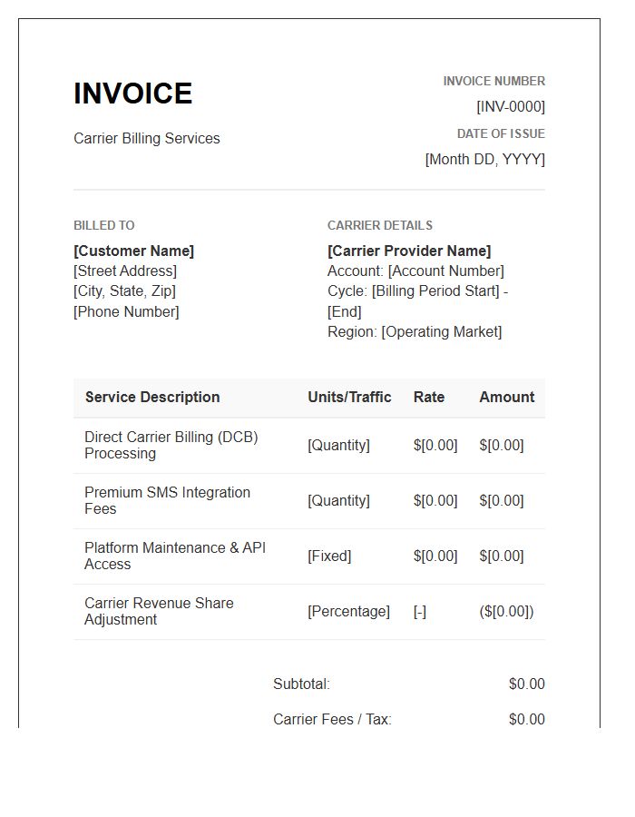 Carrier Billing Management Invoice Template