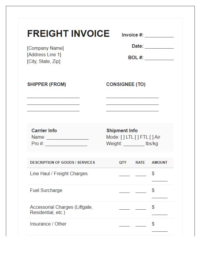 Commercial Logistics Freight Invoice Template
