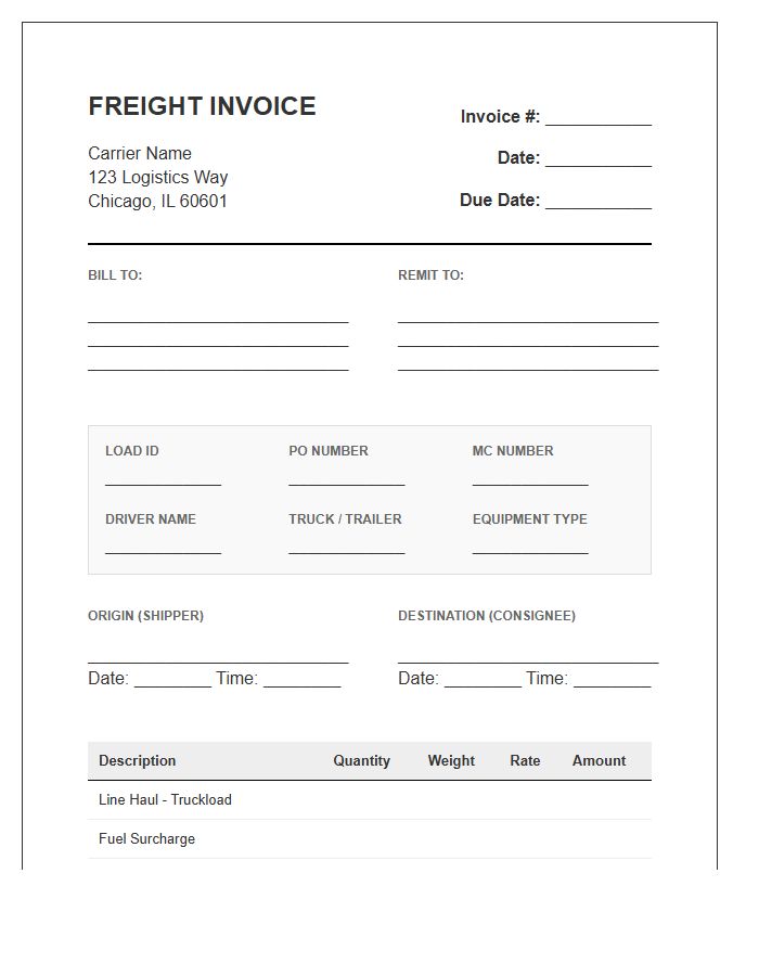 Enterprise Truckload Freight Invoice Template