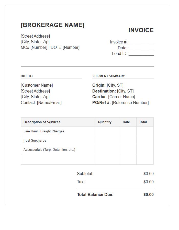 Freight Brokerage Services Invoice Template