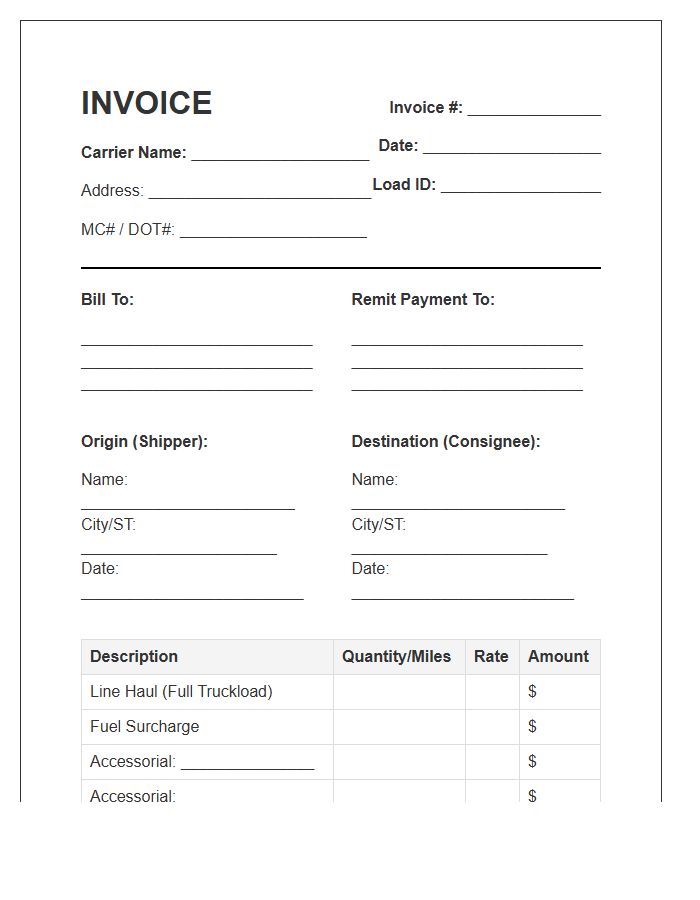 Full Truckload Freight Carrier Invoice Template