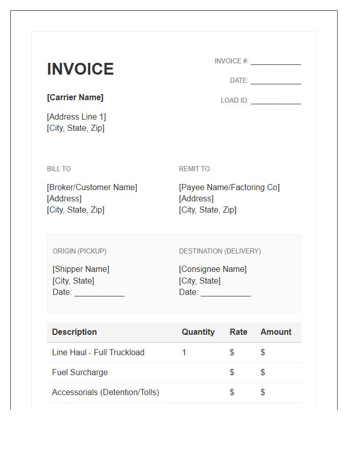 Full Truckload Transportation Billing Invoice Template