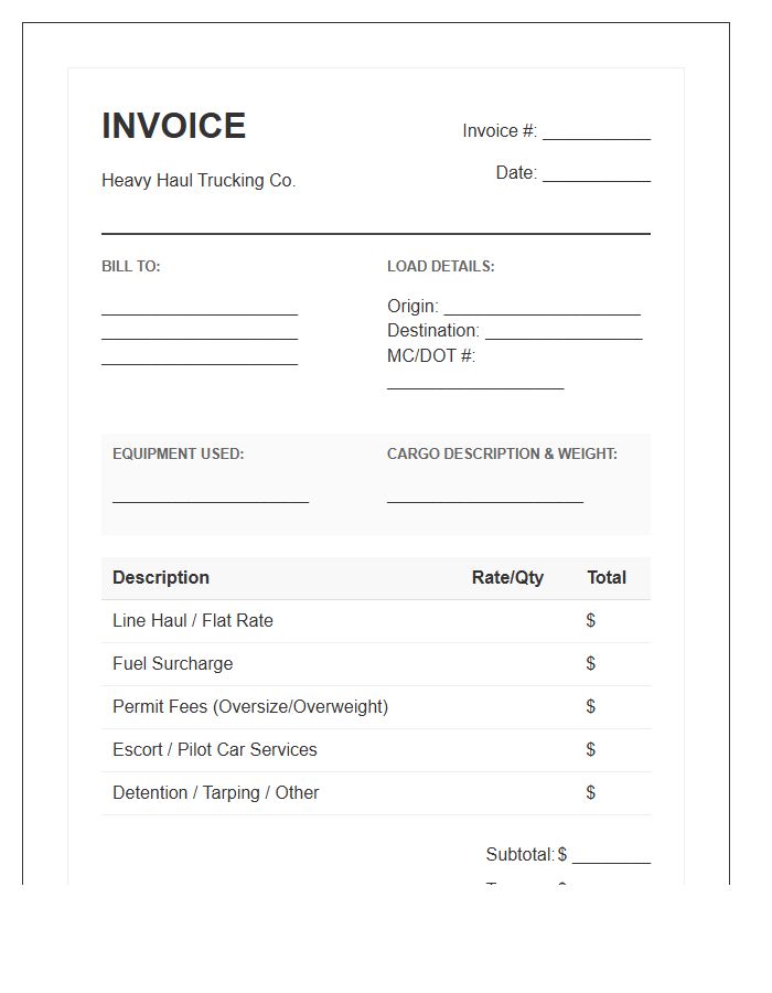 Heavy Haul Trucking Invoice Template
