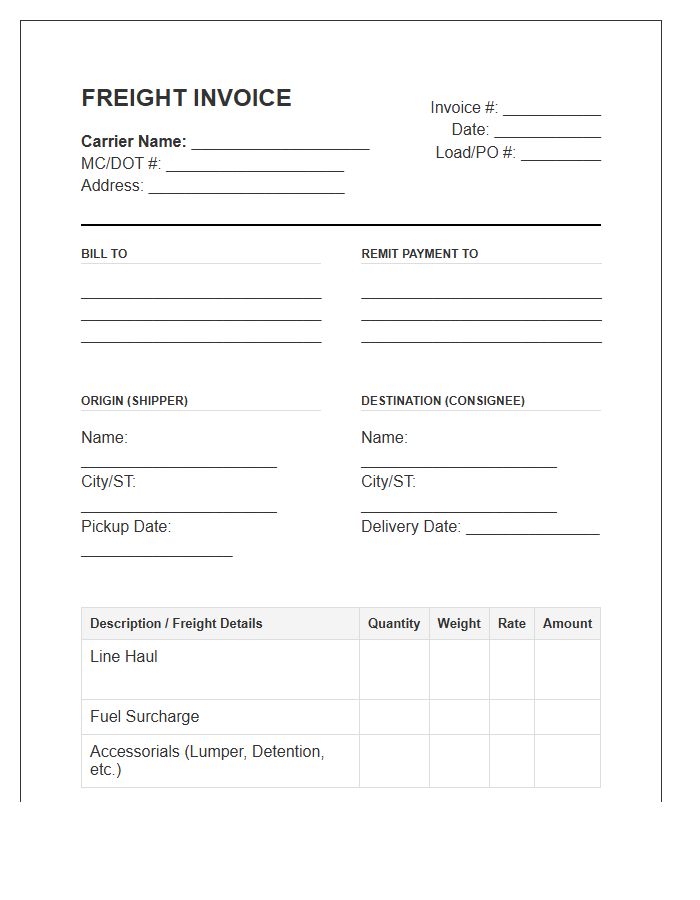 Interstate Freight Carrier Invoice Template