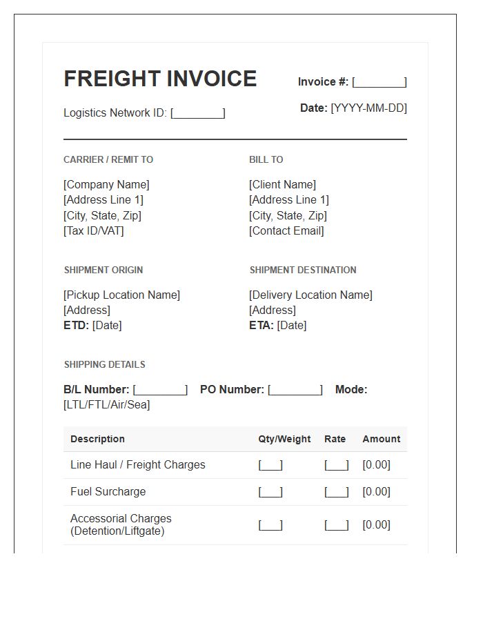 Logistics Network Freight Invoice Template