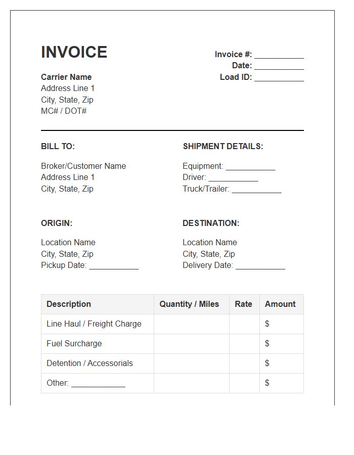 Long Haul Carrier Invoice Template