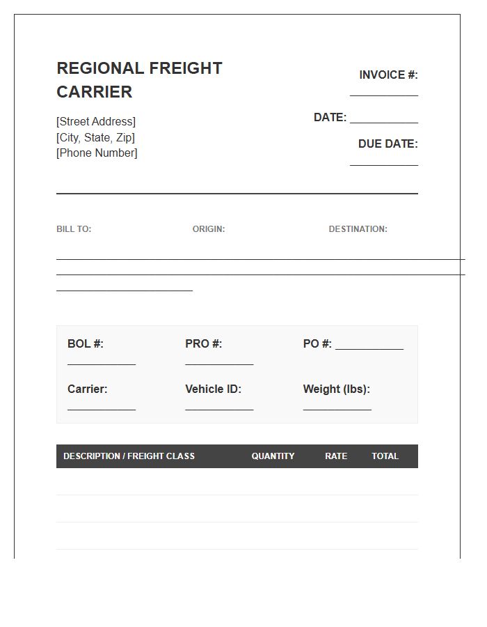 Regional Freight Carrier Invoice Template