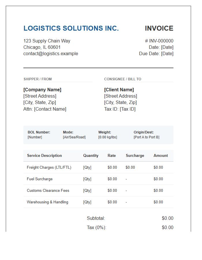 Supply Chain Logistics Invoice Template