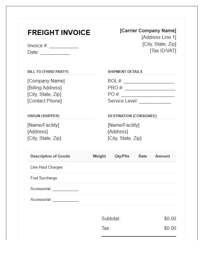 Third Party Freight Invoice Template