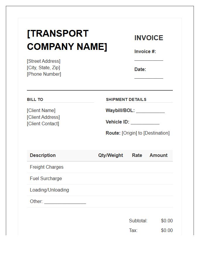 Transport Company Billing Invoice Template