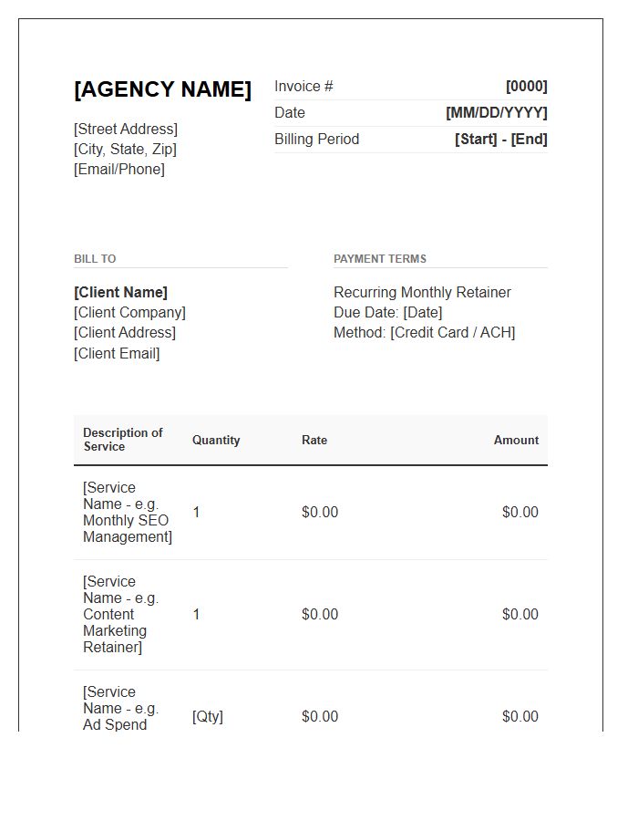 Agency Recurring Service Invoice Template