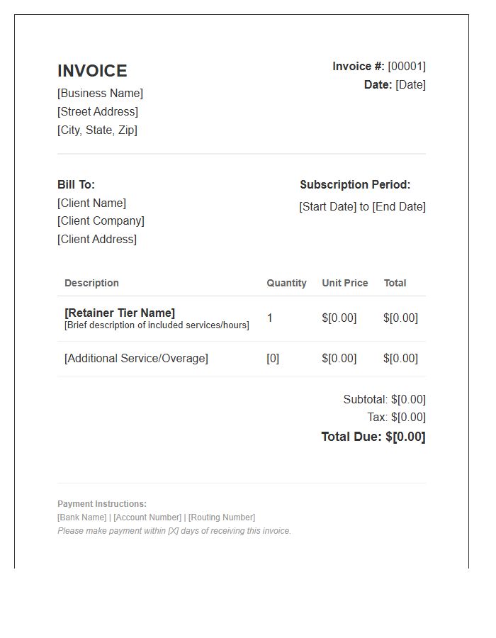 Client Retainer Subscription Invoice Template