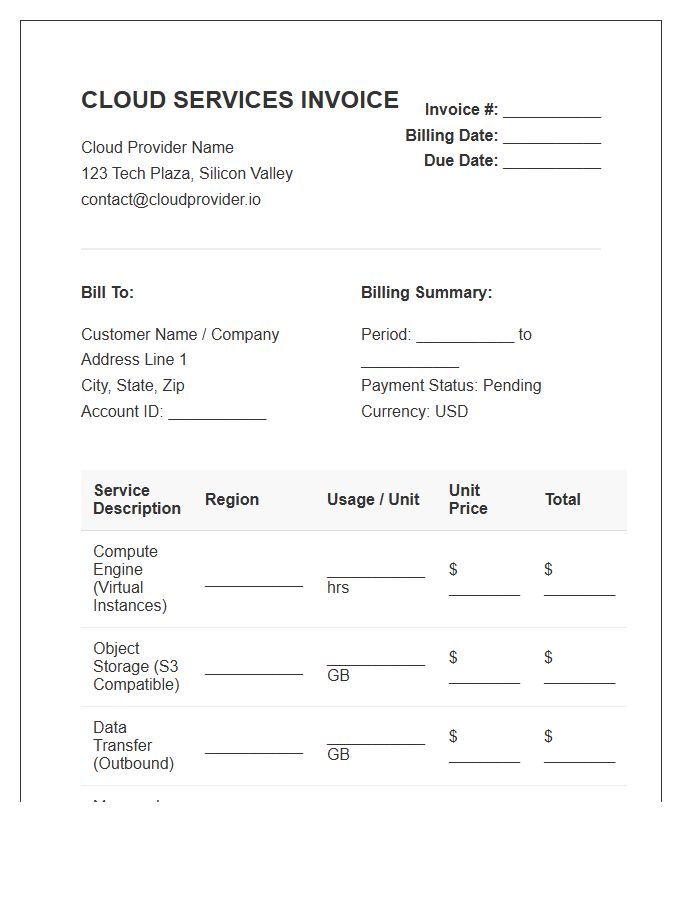 Cloud Computing Monthly Invoice Template