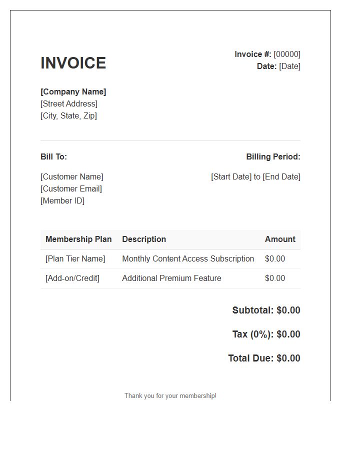 Content Membership Monthly Invoice Template