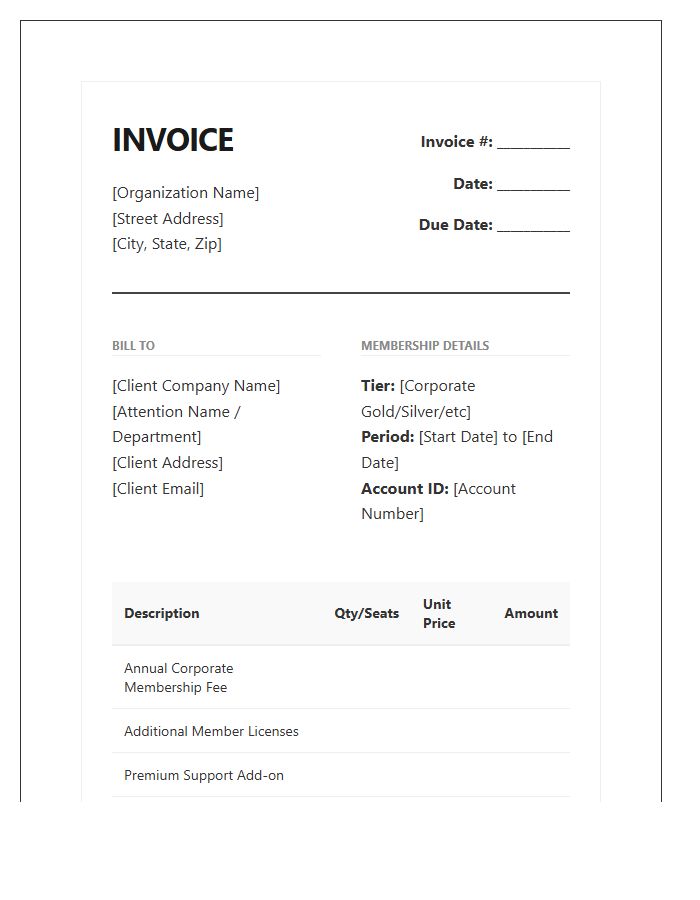 Corporate Membership Billing Invoice Template