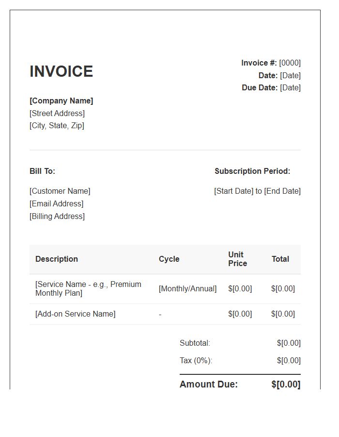 Digital Subscription Service Invoice Template