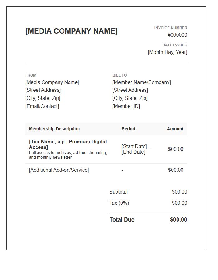 Media Membership Billing Invoice Template