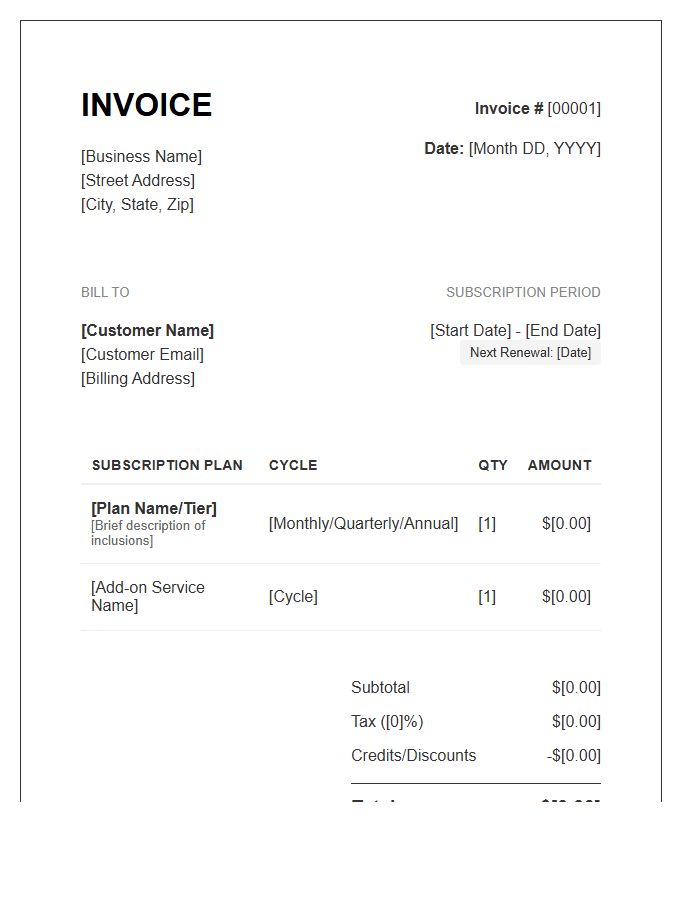 Periodic Subscription Business Invoice Template