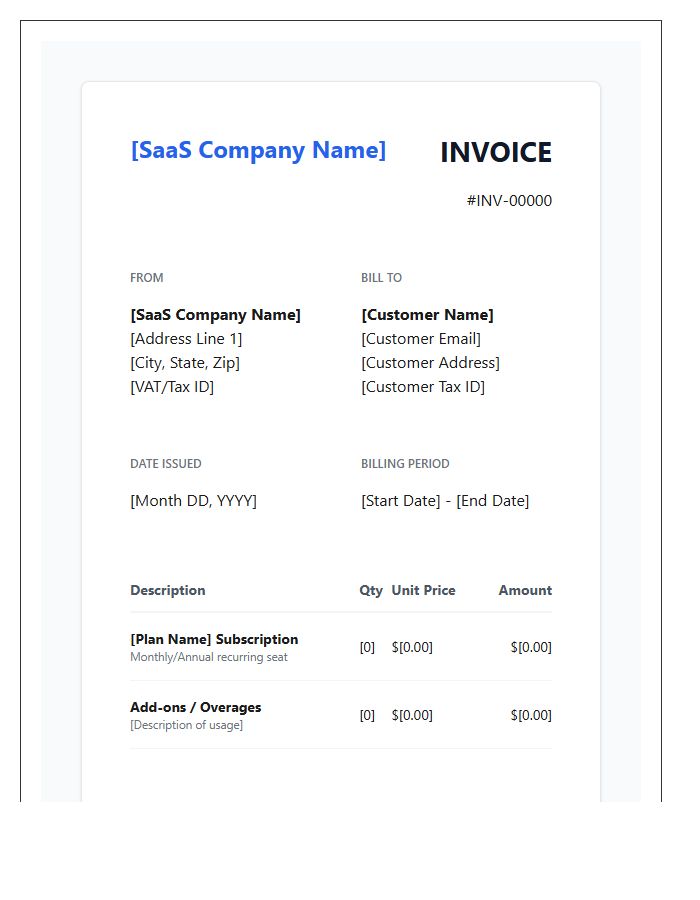 Professional SaaS Subscription Invoice Template