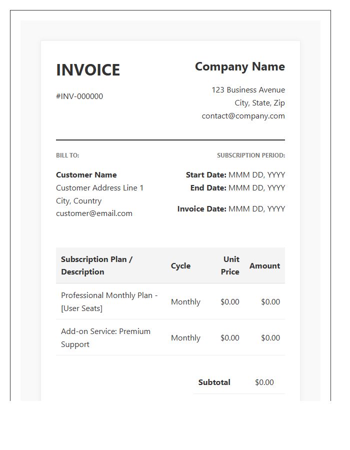 Professional Subscription Management Invoice Template