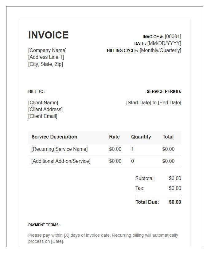 Recurring Service Billing Invoice Template