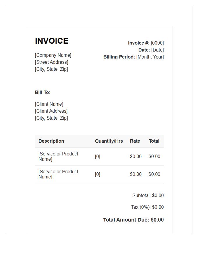 Standard Monthly Billing Invoice Template