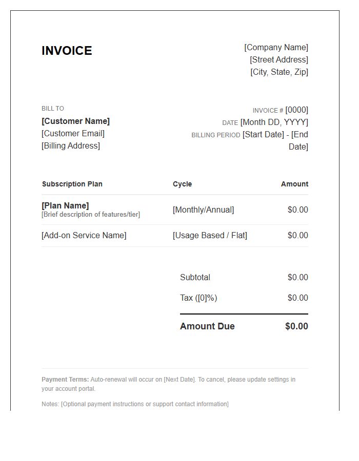 Subscription Based Revenue Invoice Template