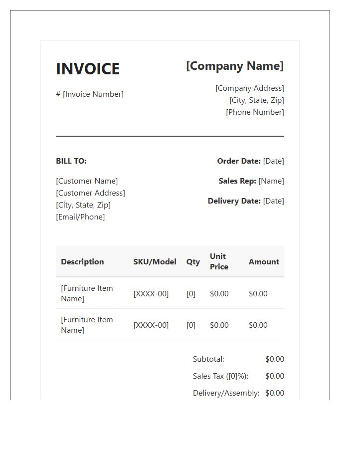 Comprehensive Furniture Installment Billing Invoice Template