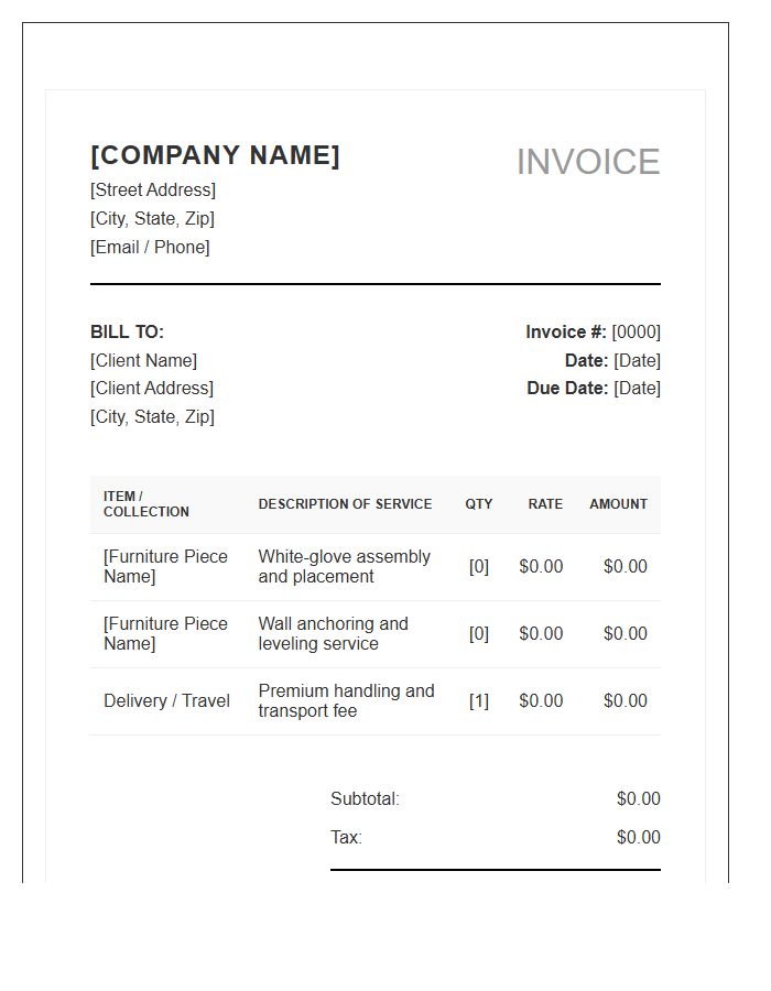 Designer Furniture Assembly Service Invoice Template