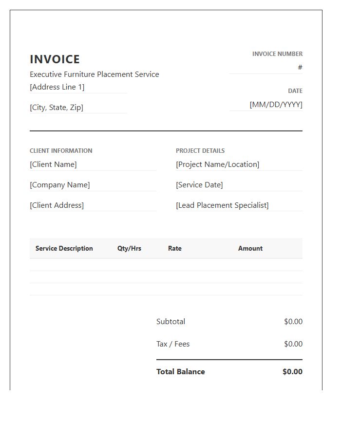 Executive Furniture Placement Service Invoice Template