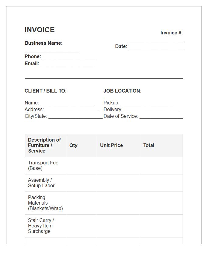 Furniture Transport And Setup Invoice Template