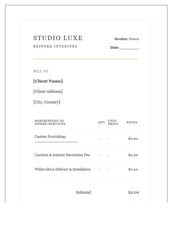 Luxury Interior Design Delivery Invoice Template