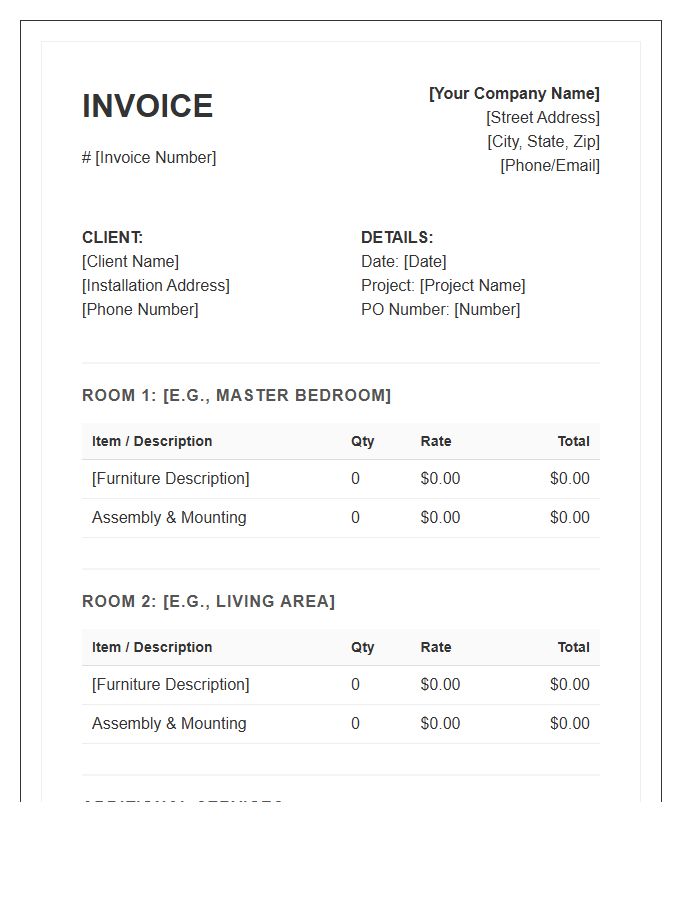 Multi Room Furniture Installation Invoice Template