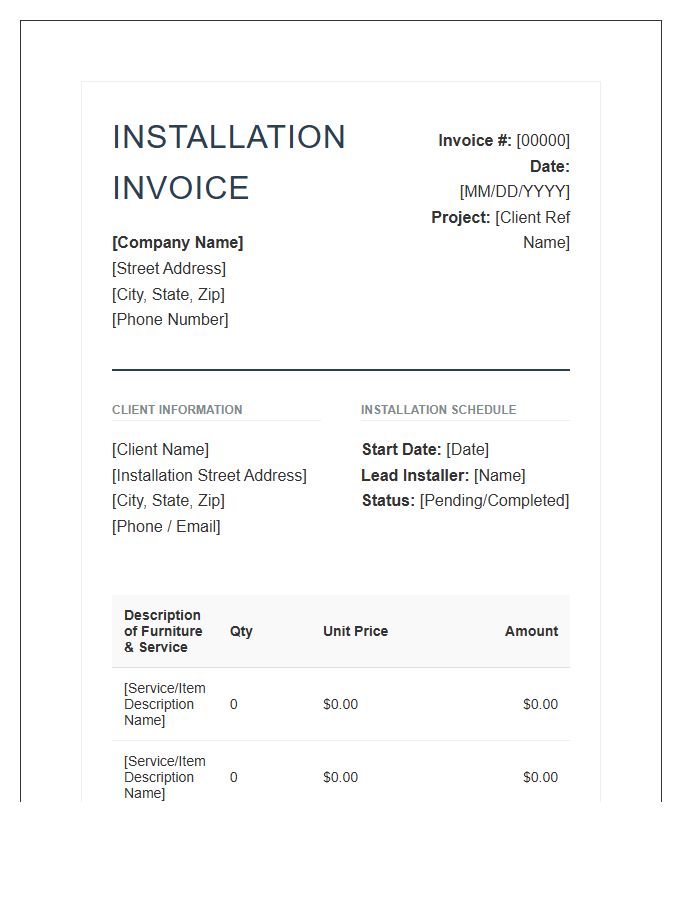 Premium Home Furniture Installation Invoice Template