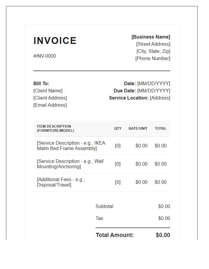 Professional Furniture Assembly Billing Invoice Template