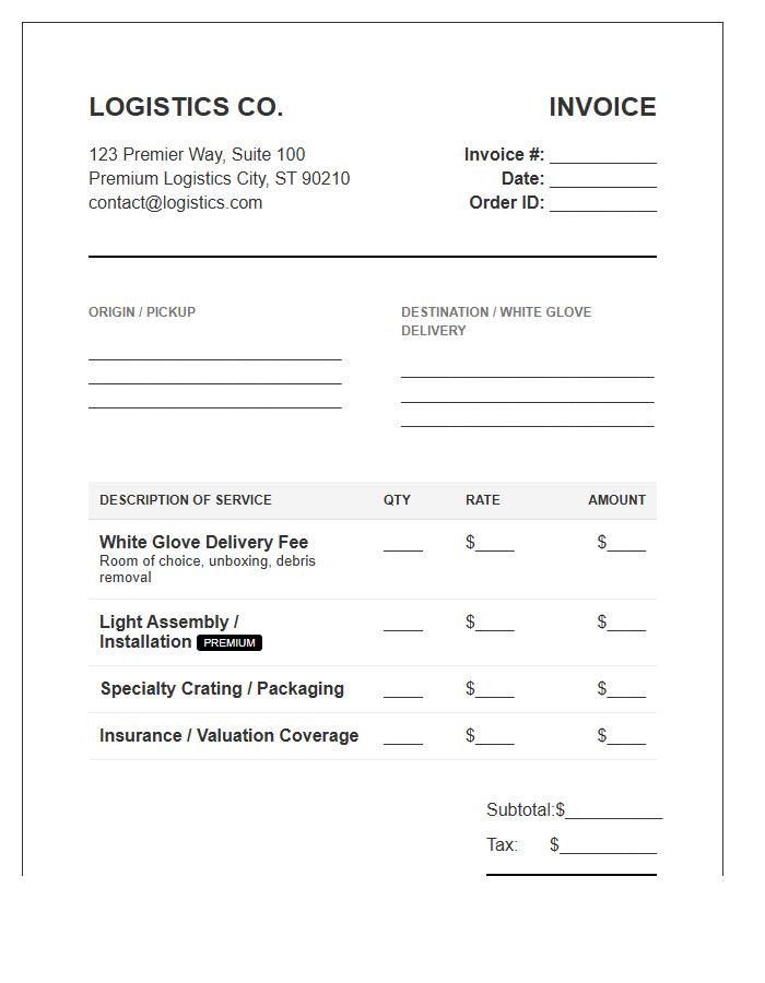 Residential White Glove Logistics Invoice Template