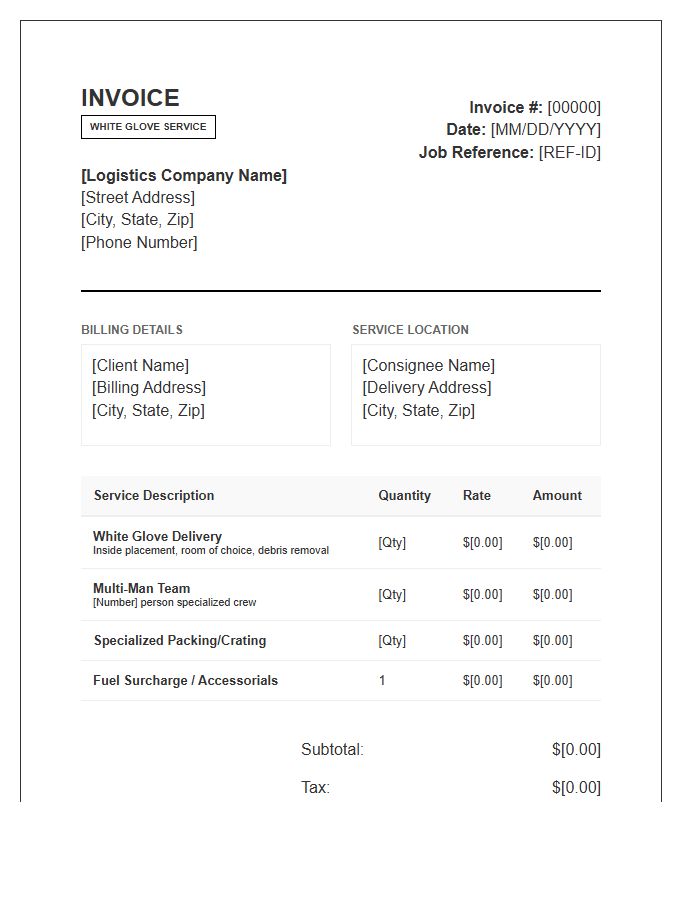 Standard White Glove Logistics Invoice Template