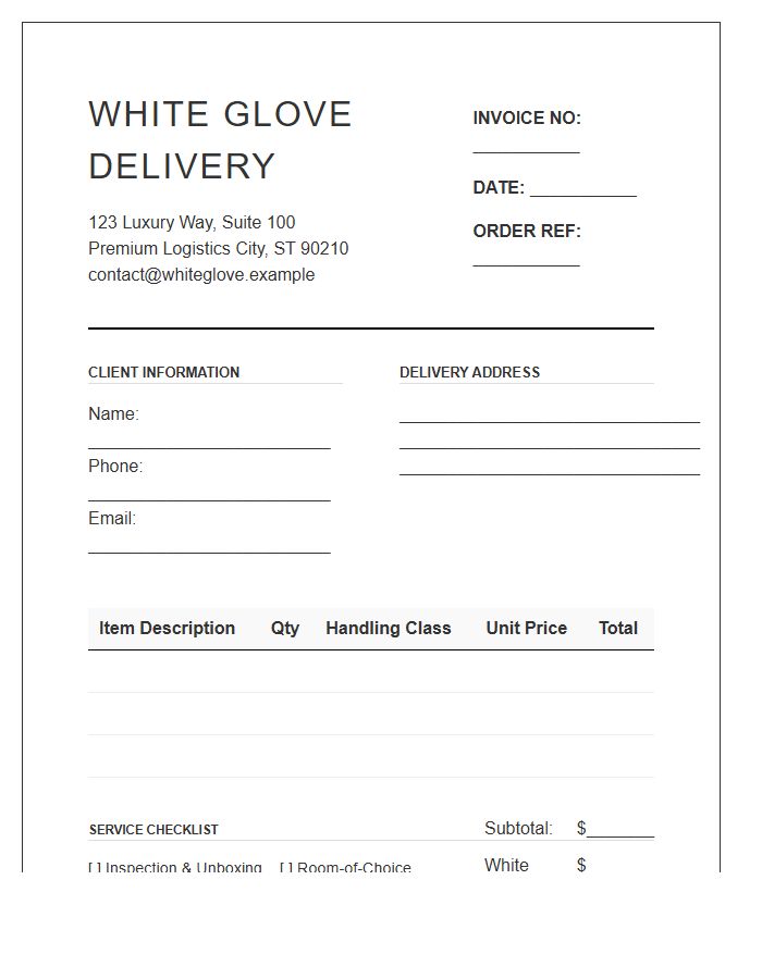 White Glove Furniture Delivery Invoice Template