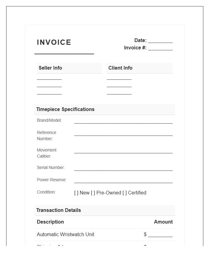 Automatic Movement Watch Invoice Template