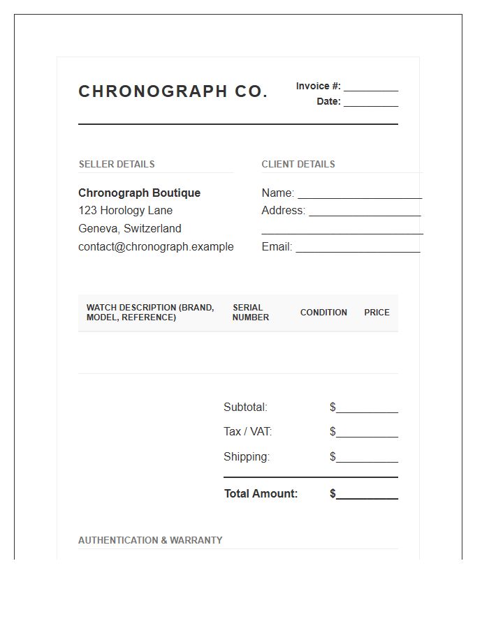 Chronograph Sales Transaction Invoice Template