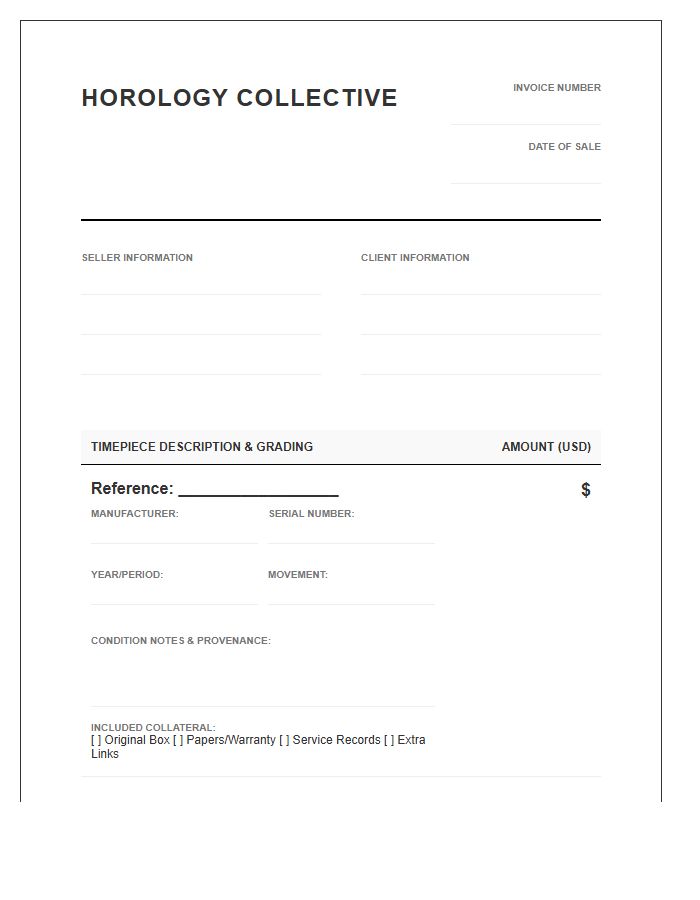 Collector Grade Watch Invoice Template