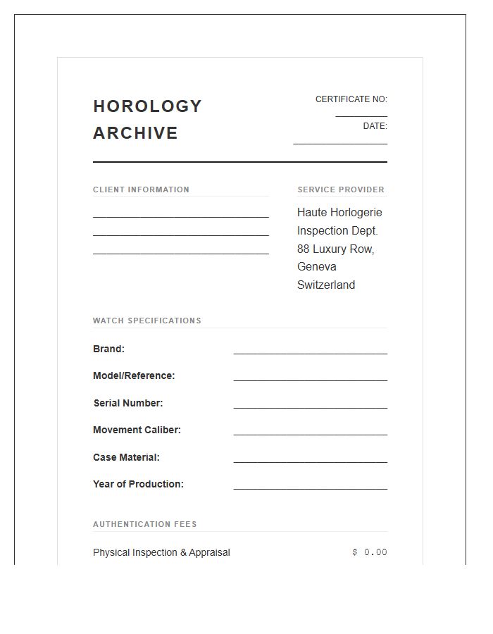 Luxury Watch Authenticity Invoice Template