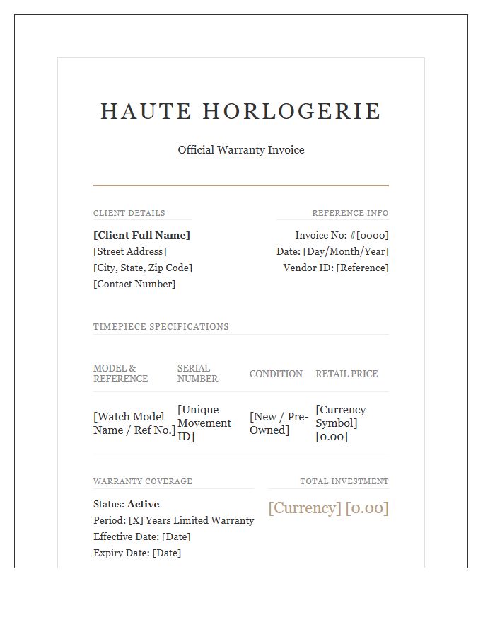 Luxury Watch Warranty Invoice Template