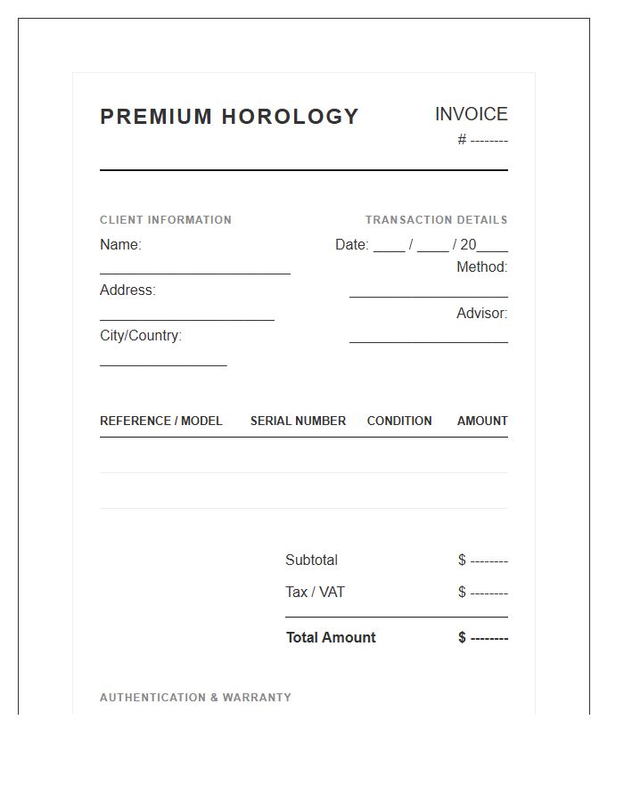 Premium Horology Sales Invoice Template