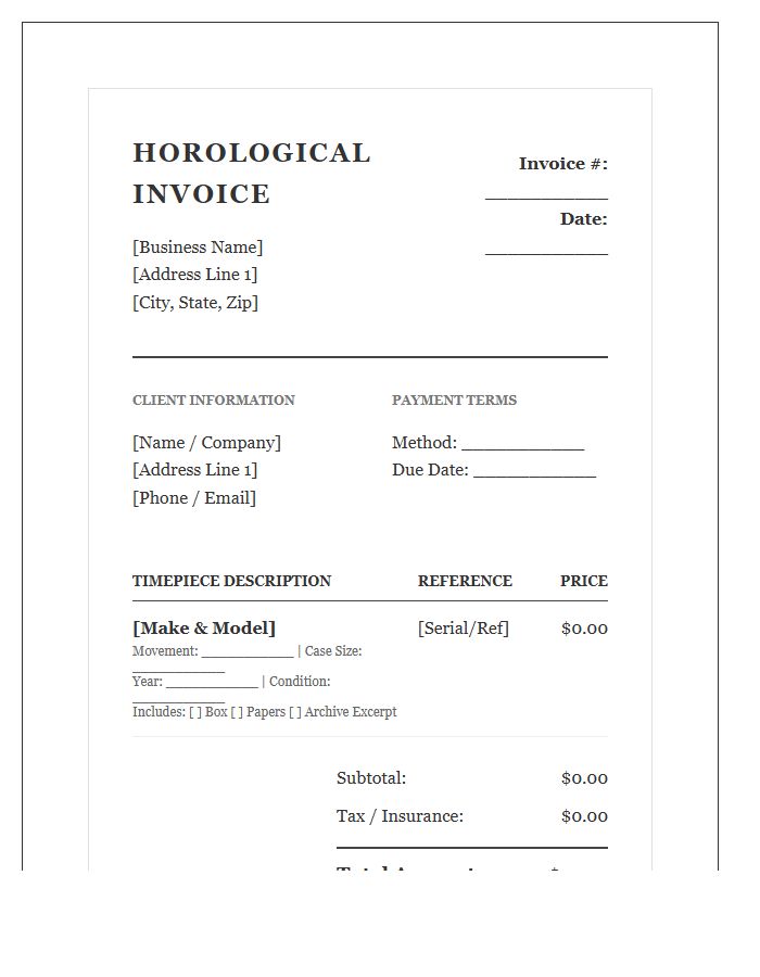 Vintage Timepiece Transaction Invoice Template