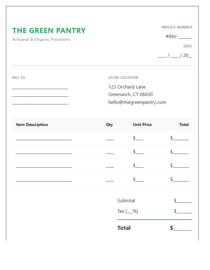 Artisanal Organic Grocery Store Invoice Template