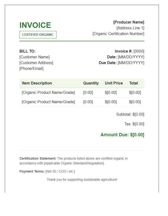 Certified Organic Food Invoice Template