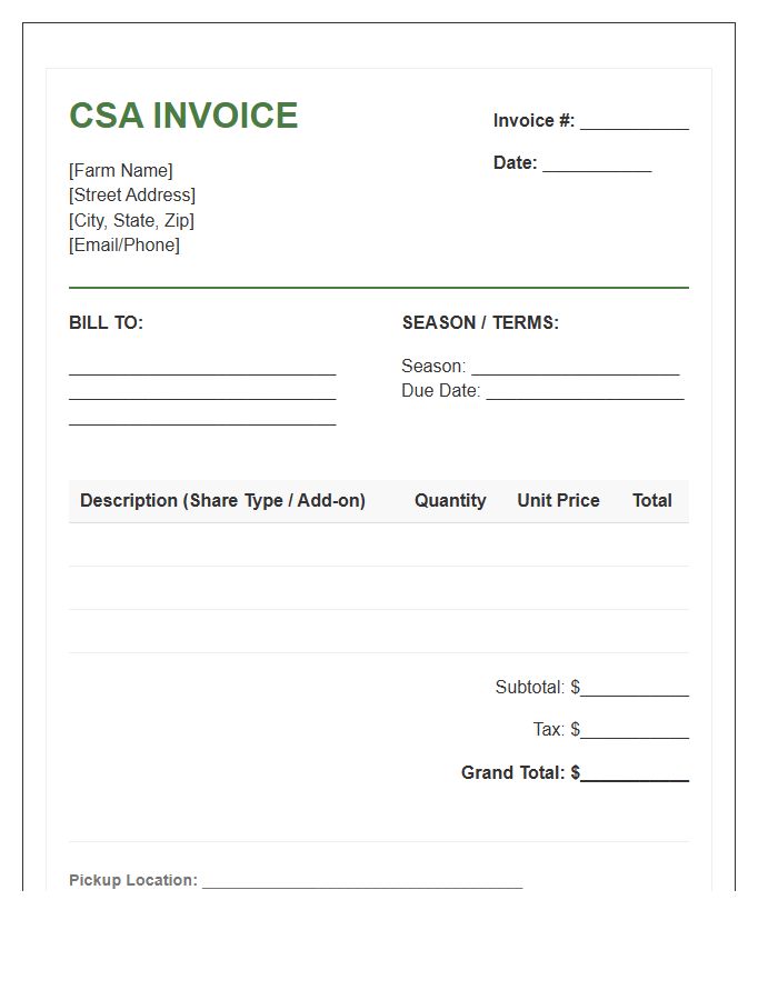 Community Supported Agriculture Invoice Template